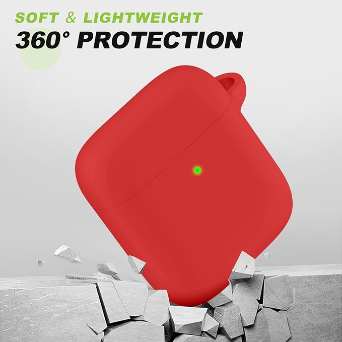for AirPods 1/2 Case Cover,Come with Cleaner Kit,Soft Skin Silicone Case Cover with Keychain,Full Protective Case for Men and Women,Compatible with AirPods 2nd 1st Generation Case,Red