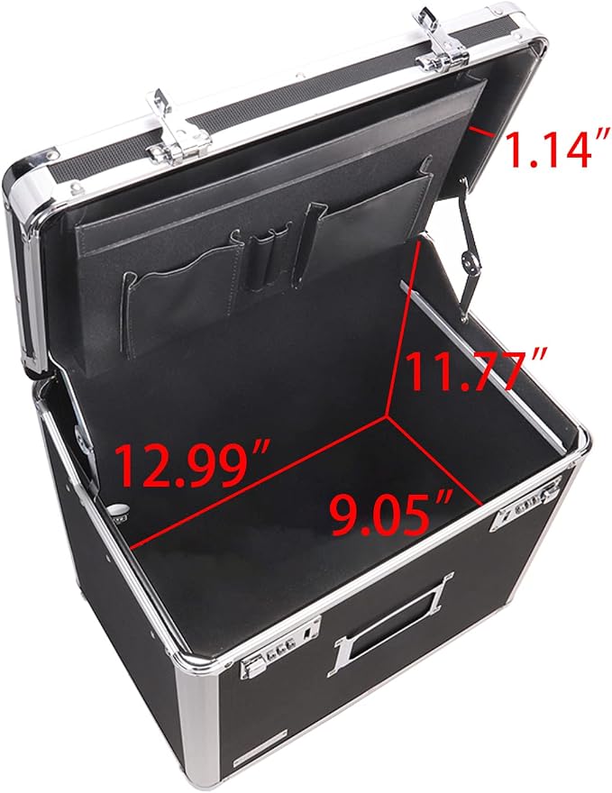 Vaultz Locking Mobile Business Case, Letter Size, 11x14.75x13.75 In, Black | Combination lock for document security, portable rolling design for office or travel use, letter-size file capacity