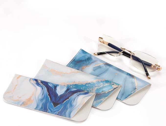 TRIUMPH VISION Reading Glasses Pouch Eyeglass Sleeve Soft Case Slim 3 Pack | Alternative to Bulky Case Lightweight，Neoprene Lined Padded Protect Optical lens Slip in, Cute Pattern Portable for Daily Use