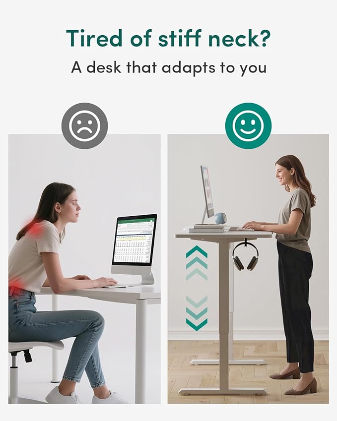 CubiCubi Electric Standing Desk, 55 x 24 Inches Height Adjustable Sit Stand Desk, Ergonomic Home Office Computer Workstation, White