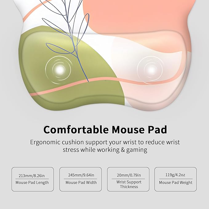 EooCoo Ergonomic Mouse Pad with Wrist Rest, Memory Foam Support Mousepad | Non-Slip Base for Computer, Cafe, Home & Office, 9.64 x 8.26 in Office Desk Accessories, Carpal Tunnel Relief