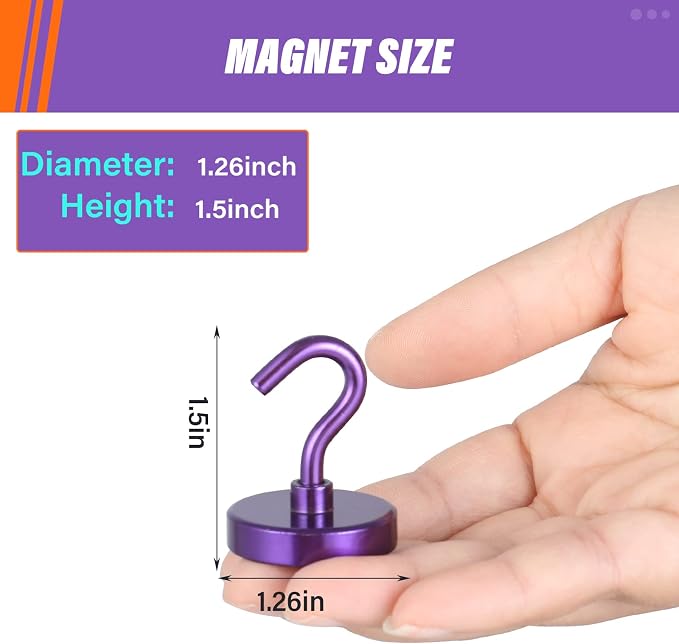 Neosmuk Magnetic Hooks, Heavy Duty 130lb+ Strong Magnet Hook for Cruise Cabins, Cruise Essentials 2026 for Hanging, Metal Wall Refrigerator Hangers (Purple, 10 Pack)