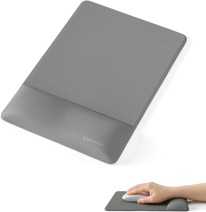 Design-Wave Wrist Rest Mouce Pad,PE Mouse Sliding Panel+Artificial Sheepskin+Memory Foam+Ergonomic+Anti-Slip Gel,Resilience Support During Work and Gaming,Mouce Accessory,Grey