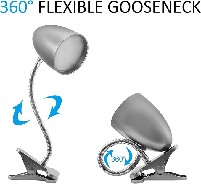 E ENERGETIC LIGHTING Desk lamp with Clamp, Non-Dimmable Clip Light for Bed and Desk, 4000K Cool White, 3.5W 240 LM lamp, Eye Protection, ETL Listed