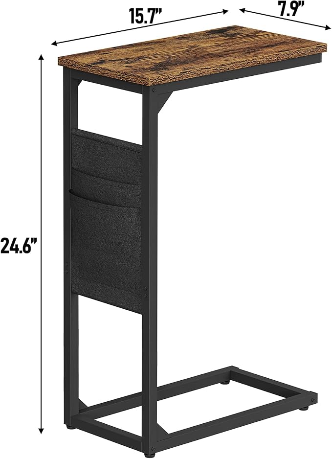 TUTOTAK C Shaped End Table, Side Table for Couch, Sofa Table | with Storage Bag, TV Tray for Living Room, Bedroom, Brown TB01BB082