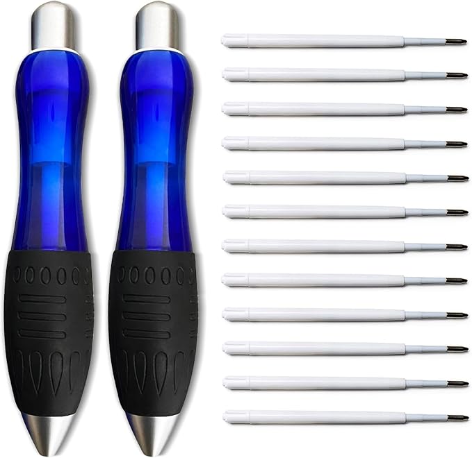 14pcs Big Fat Pens Aids Writing For Tremor, Arthritis, Parkinson, Handicap, Carpal Tunnel Large Wide Grip Pens Blue (2 Pen + 6 Black Refills + 6 Blue Refills)