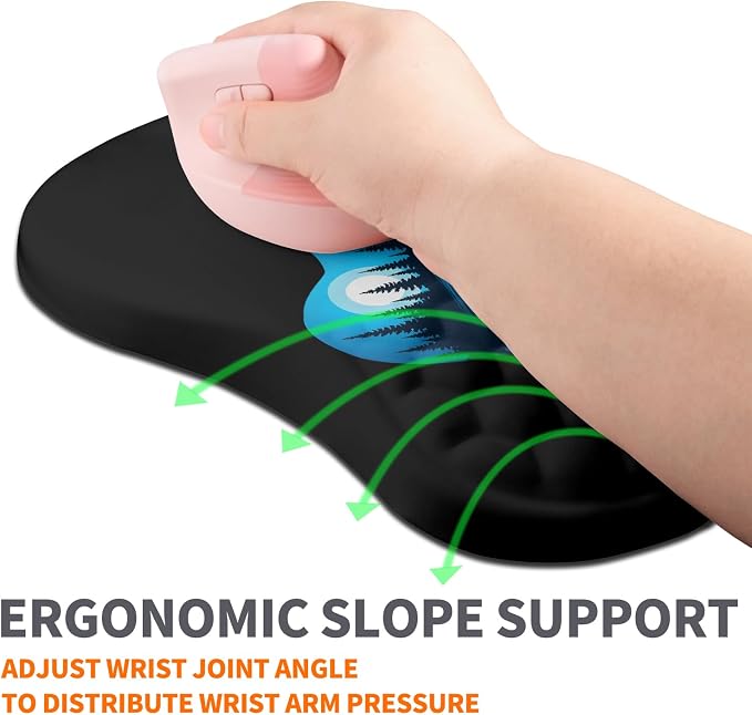 Ergonomic Joint Wrist Support Mouse Pad with Memory Foam Cushion Massage Bump, Carpal Tunnel Pain Relief Mousepad Slope Design for Wrist Rest, 11.8x7.9 in, Guitar