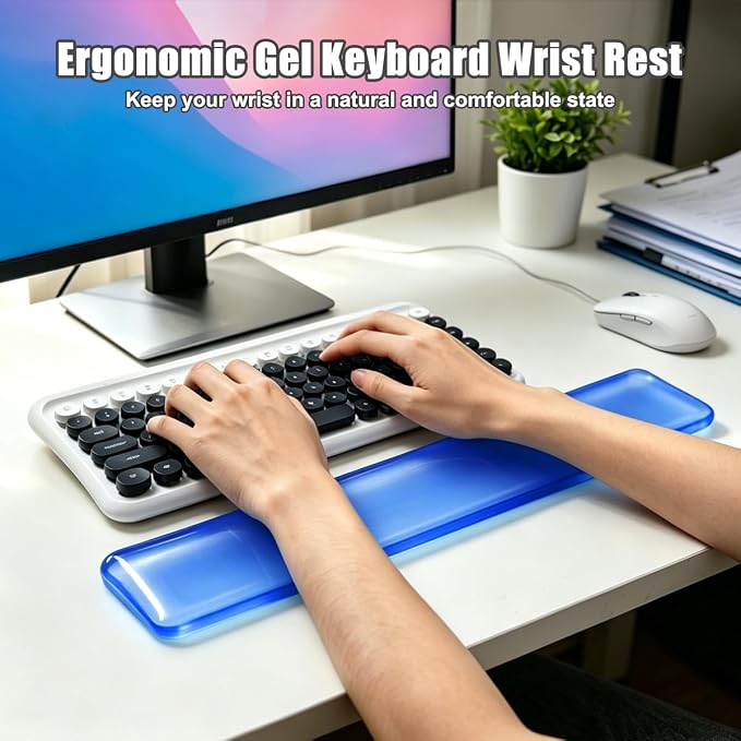 Keyboard Wrist Rest,Gel Wrist Rest for Keyboard-Blue Wrist Rest | Jelly Clear Gel Wrist Pad for Easy Typing, Anti-Slip Comfort Keyboard Wrist Pad for Desktop Relieve Pain