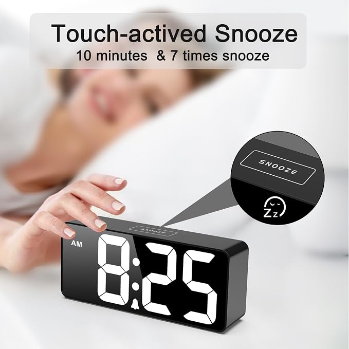 Welgo Senior Friendly Digital Alarm Clock, 7.5 Inches Large Display, Easy to Ues, Fully Range Brightness, Adjustable Volume, Convenient USB Charging Port for Bedside