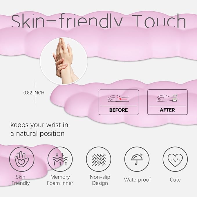 4 in 1 Ergonomic Leather Cloud Wrist Rest Keyboard and Mouse Pad & Coaster | Full 4-Piece Set, Non-Slip PU Base, Soft Memory Foam Comfort For Long Work/Gaming Hours, Cute Desk Decor, Easy To Clean