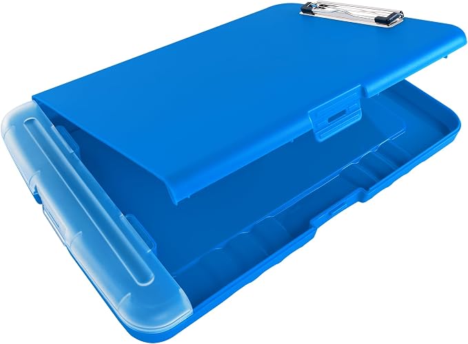 Super Z Outlet Slim Plastic Nursing RN Style Lightweight Coaches Clipboard with Open Foldable Storage, Classroom Teacher College Size (9.5" x 14") (Blue, 9.5" x 14")