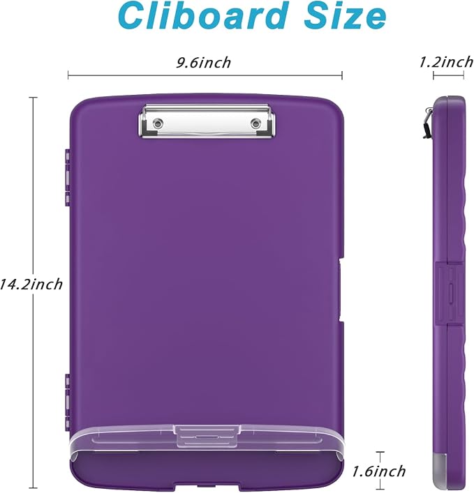 Rimilak Clipboard with Storage, 8.5 x 11'' High Capacity Clip Board, Purple | Smooth Writing, Side-Opening Plastic Folder with Pen Holder, Size 14.2 x 9.6 x 1.2″ ,for Classroom, Teacher, Student