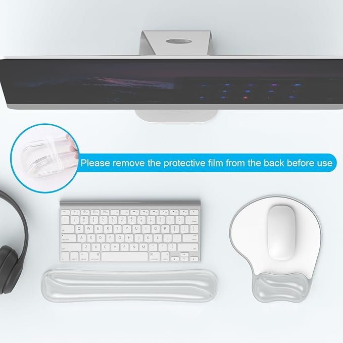 Gel Wrist Rest Mouse Pad Set, Ergonomic Support for Office Gaming | Ergonomic Keyboard and Mousepad with Wrist Support,Cooling Comfort, Non-Skid Base, Easy Clean, for Home and Work Desk Clear