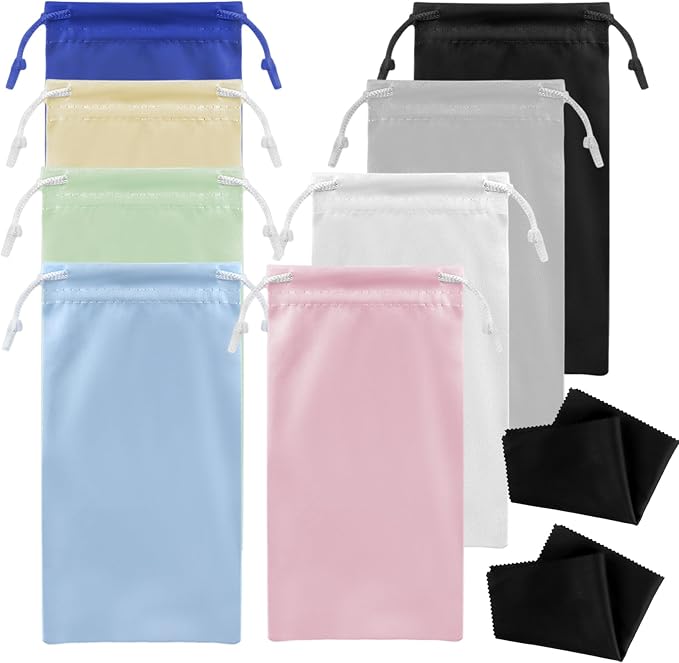 TKYZMS 8-Pcs Eyeglass Pouch Set with 2 Microfiber Cleaning Cloths-Soft Sunglasses Case,Travel Glasses Case,Sunglass Sleeve,Storage Bag for Eyeglasses,Sunglasses,Watch,Jewelry & Smartphone ﻿