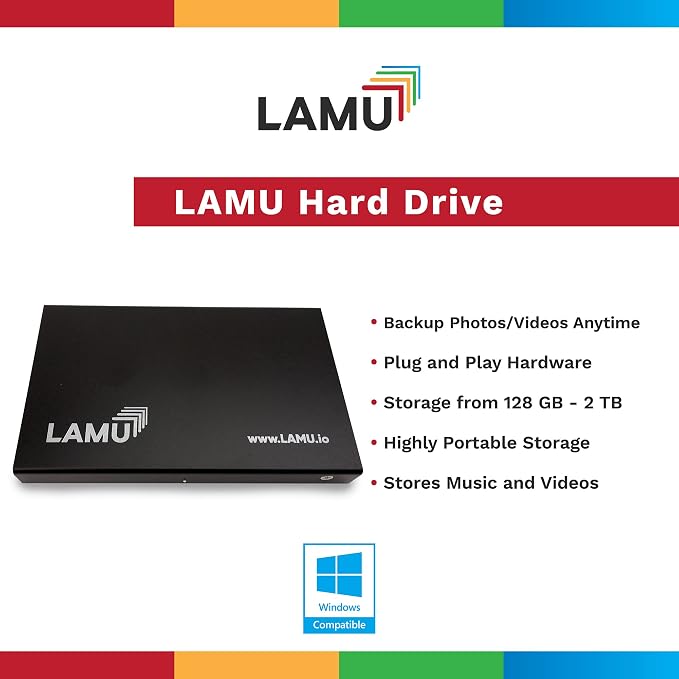 LAMU Portable Digital Photo Organizer - Digital Picture Manager for Windows - Software to Easily Organize Your Photos and Videos - Digital Photo Storage - 1 Terabytes (Charcoal Black)
