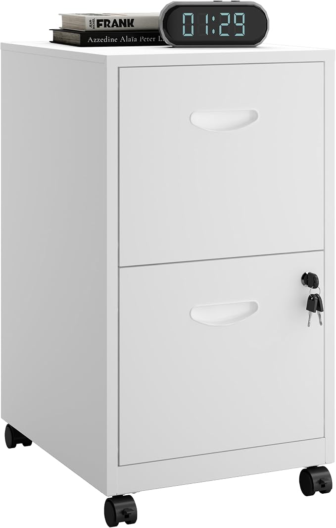 Polup 2 Drawer Rolling File Cabinet with Lock for Home Office | Metal Mobile Filing Cabinet on Wheels, Small Under Desk Storage, Fits Hanging Letter Size, Printer Stand, White