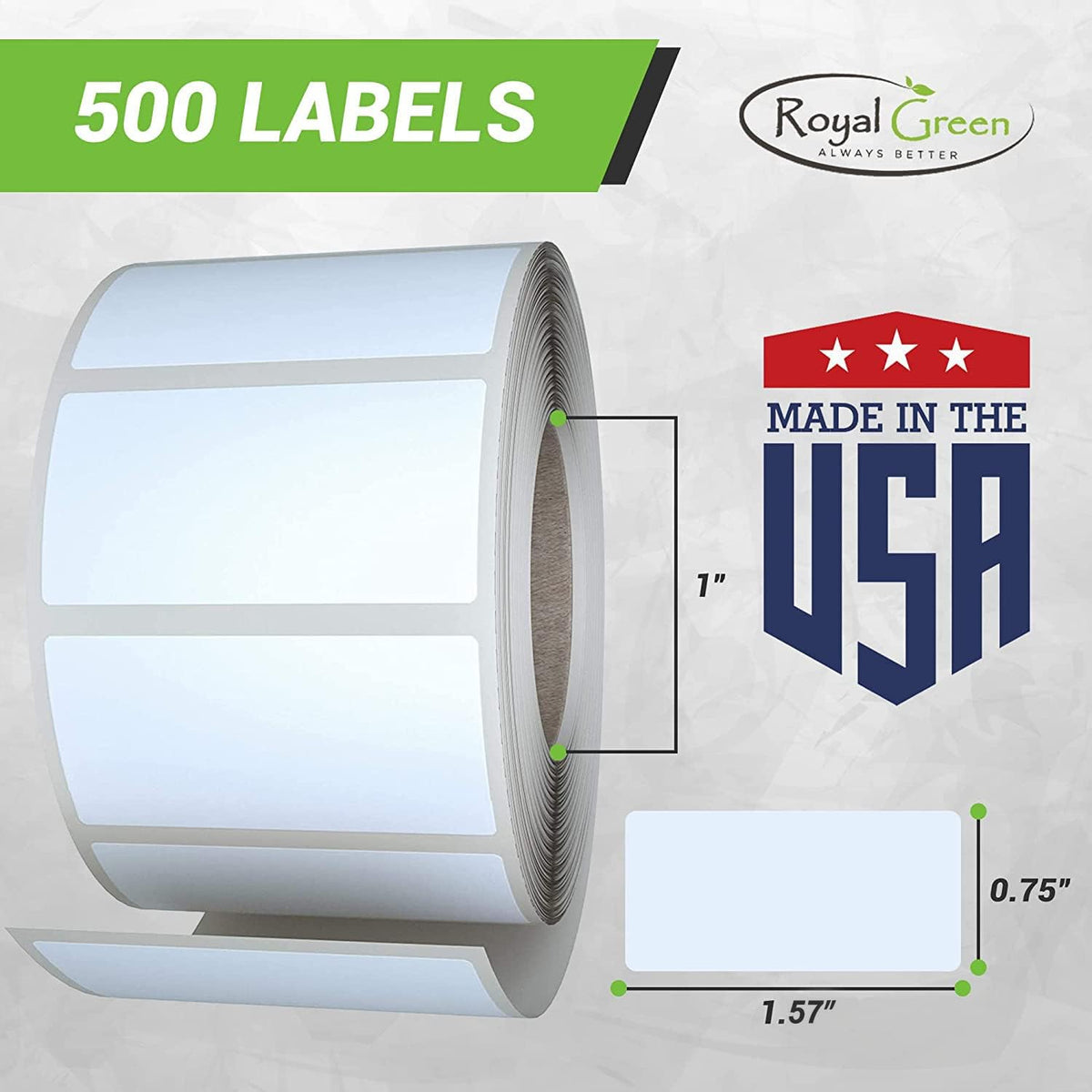 Royal Green Rectangular Color Coding Sticker Roll - Write On Labels for Folders, Organizing & More, 1.57" x 0.75" Stickers to Write On Name Tags for Office Supplies & Organization, 500-Pack (Grey).
