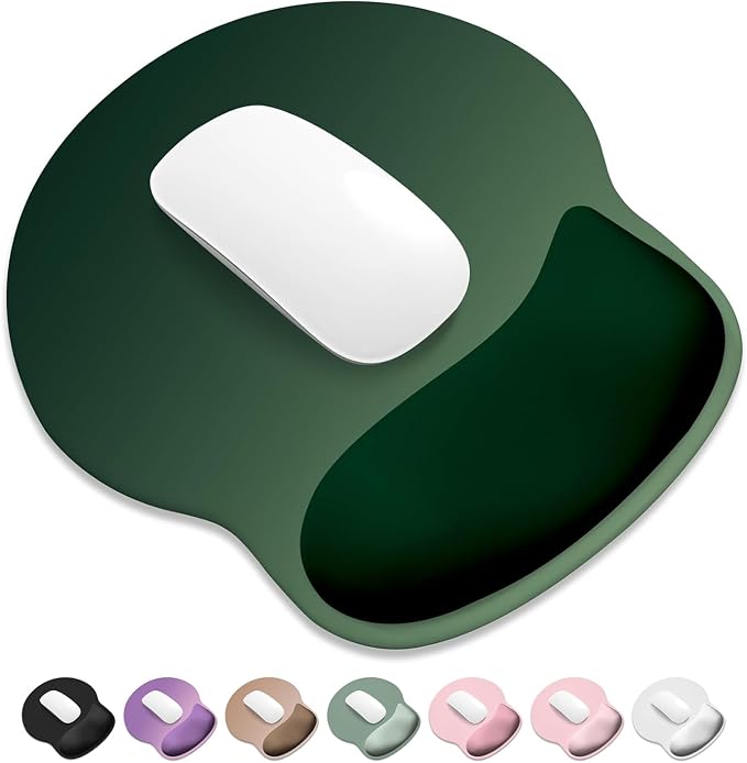 ITNRSIIET Ergonomic Mouse Pad with Wider Memory Foam Wrist Rest +17% - Curved Cushion Reduces Pressure 20%, Pain Relief, Non-Slip, Smooth, Cute Colors, 9.85 x 9 in, Deep Green Gradient