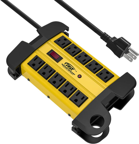 CRST Heavy Duty Surge Protector Power Strip 10-Outlet Metal Industrial Power Strip with 2800 Joules, 15A Circuit Breaker, 14 Gague 6ft Extension Cord for Workshop, Garage, Office, School…