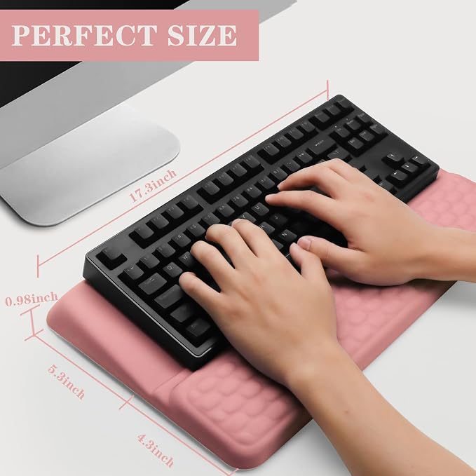 Computer Keyboard Stand with Wrist Rest Support Pad, Pink | Ergonomic Comfy Tilted Keyboard Stand Riser Holder Pad for Pain Relief, Soft Memory Foam Desk Cushion for Office Home