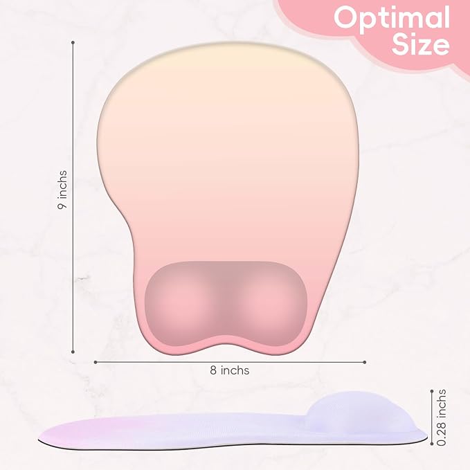 Mouse Pad with Wrist Rest Ergonomic Mouse Pad with Comfortable M-Shape Pain Relief Wrist Support Non-Slip PU Base Mousepad for Laptop, Office & Home (Peach Pink)