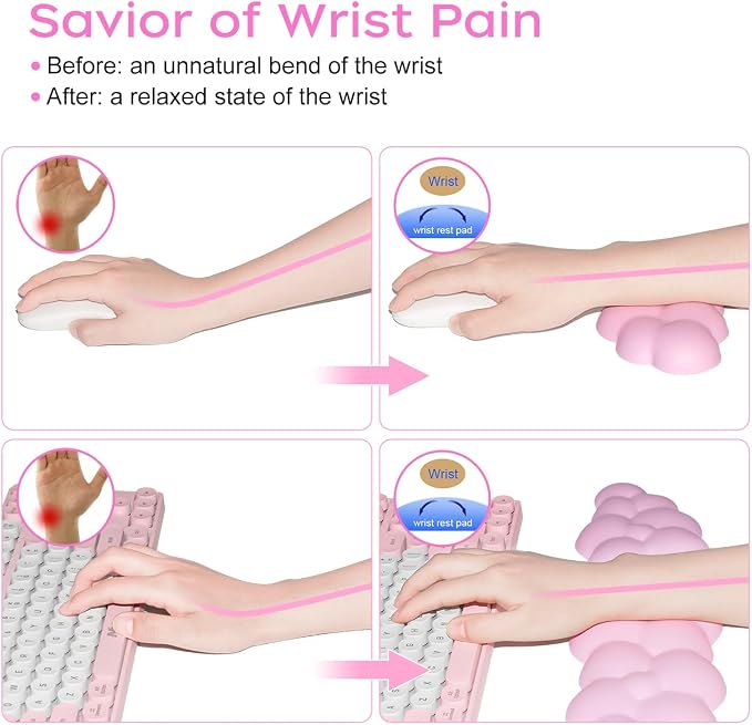 JIKIOU Upgrade Leather Cloud Wrist Rest for Keyboard and Mouse & Cup Pad | Wish Gift-Cute Cloud Shape, Comfortable and don’t Irritate to Skin, Non-Slip PU Base,Soft Memory Foam filled for Pain Relief