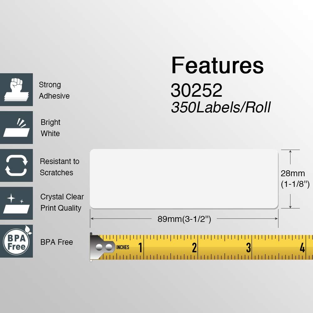 BETCKEY - Compatible DYMO 30252 (1-1/8" x 3-1/2") Address & Barcode Replacement Labels - Compatible with Rollo, DYMO Labelwriter 450, 4XL & Zebra Desktop Printers[6 Rolls/2100 Labels, Orage]
