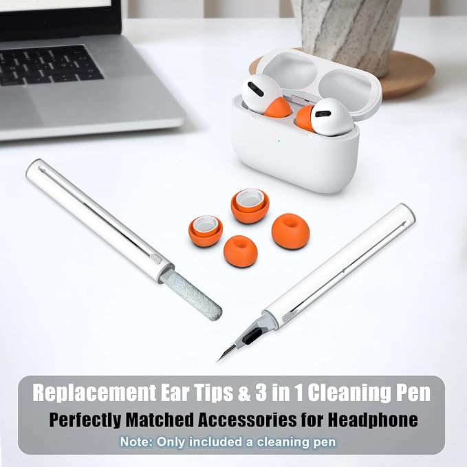 3 Pairs Replacement Ear Tips for AirPods Pro 2nd & 1st(S/M/L, Orange) | with Noise Reduction Hole, Silicone Ear Tips with Cleaning Pen & Portable Storage Box, Fit in the Charging Case