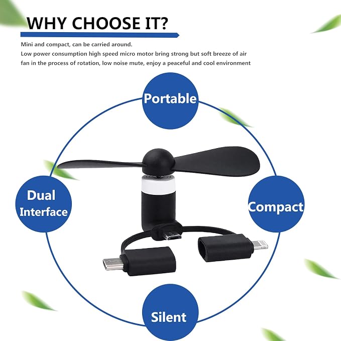 JORMEY 6 Pack Mini Cell Phone Fan, 3 in 1 Portable Cellphone Fan Pocket Fans Travel Fans Fast Cooling for Summer Outdoor, for iPhone Android Phone/Type-C Interfaces