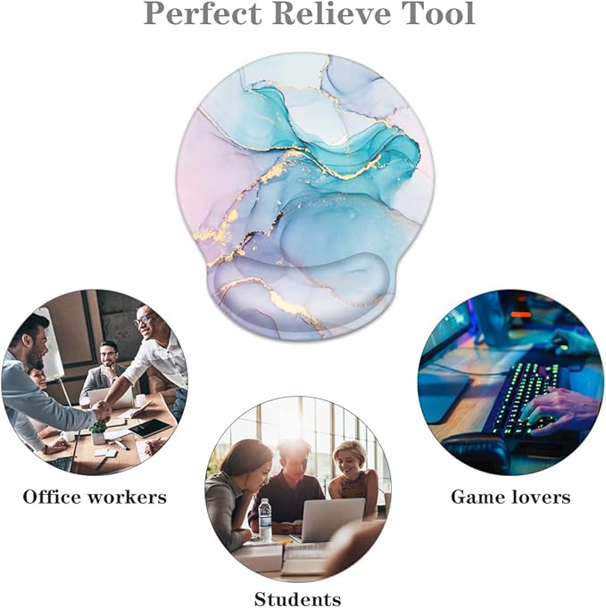 WAVEYU Ergonomic Mouse Pad with Wrist Support, Cool Round Mouse Mat, Non-Slip Rubber Base Mousepad for Laptop, Office Mouse Pad, Blue Marble