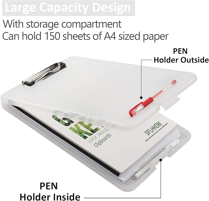 Clipboard with Storage,Storage Clipboard with Clip,Clipboards Foldable for Nurse,for 8.5x11 Paper Clip Boards,A4 Clipboards Case with Smooth Writing for Office Supplies Clip Board Case-Translucent