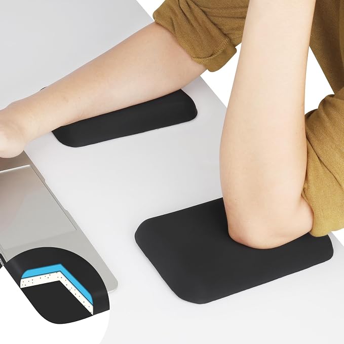 Leolee Elbow Rest Pads for Desk, Gel Ergonomic Wrist Rest Arm Rest Pads | Upgraded, Memory Foam, Non-Slip Base, Cushion Support Relieve Elbow and Wrist Pain for Computer, Office, 2 Packs, Black