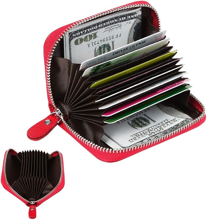 Women's RFID Blocking 12 Slots Credit Card Holder Leather Accordion Wallet