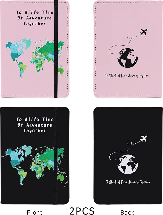 Passport Book Holder,Passport Wallet for Men Mr and Mrs Passport Holder for Women Passport Cover World Map Passport Case for Couples Christmas Traveling Passport Book Protector 2PCS
