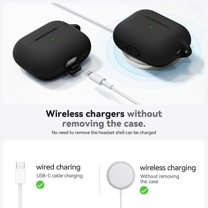 Ljusmicker for AirPods Pro 3 Case 2025 with Cleaner Kit,Black | Soft Silicone Protective Cover for Apple AirPod Pro 3rd Generation Case with Keychain for Women Men,Shockproof