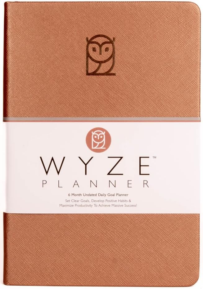Undated Daily Planner – 6-Month A5 Productivity Organizer with Full Page Per Day, Hourly Schedule, Goal Setting, Habit Tracker, Weekly & Monthly Pages – Hardcover Time Management Notebook (Rose Gold)