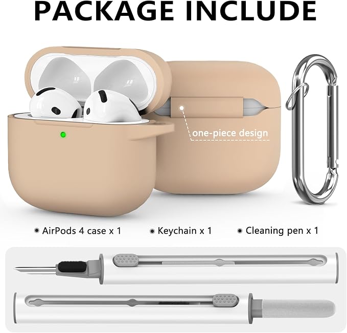 Ljusmicker for AirPods 4 Case 2024 with Cleaner Kit,Soft Silicone Protective Cover for Apple AirPods 4th Generation Cases for Women Men,for AirPod 4 Case Accessories with Keychain-Brown