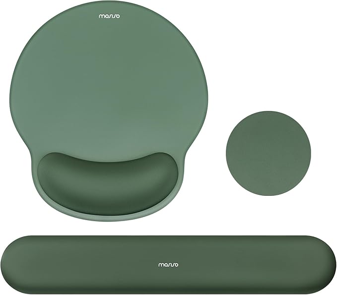 MOSISO Wrist Rest Support for Mouse Pad&Keyboard Set, Midnight Green | Circle Curved Ergonomic Mousepad Non-Slip Base Home/Office Pain Relief&Easy Typing Pad with Soft Cloth&Silicone Lining