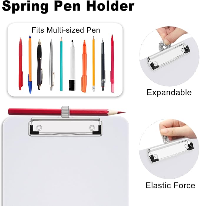 Hongri A5 Clipboard with Storage, Metal Retractable Pen Holder, White | 6 x 9'' Nursing Plastic Foldable Clip Board, Size 9.4 x 6.1 x 0.9 in, Menu Box for Work, Office & School Supplies