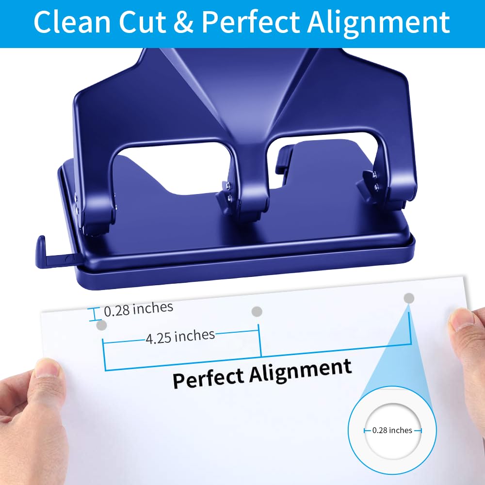 Heavy Duty 3 Hole Punch, 40-Sheet Heavy Duty Paper Punch, 50% Reduced Effort 3-Hole Punch, AFMAT Metal Hole Puncher 3 Ring, Three-Hole Paper Puncher w/Large Chip Tray for Classroom, Office, Blue