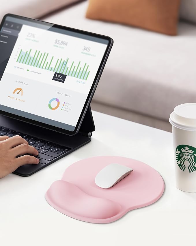 Mouse Pad with Wrist Rest for Desktop Large Ergonomic Mouse Mat(Light Pink) | 10.6''L x 9''W Size, Gel Wrist Support, Non-slip Base, Washable Surface, Laptop Mousepad
