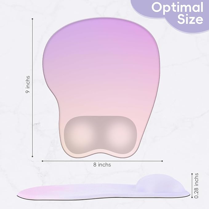Mouse Pad with Wrist Rest Ergonomic Mouse Pad with Comfortable M-Shape Pain Relief Wrist Support Non-Slip PU Base Mousepad for Laptop, Office & Home (Lilac)