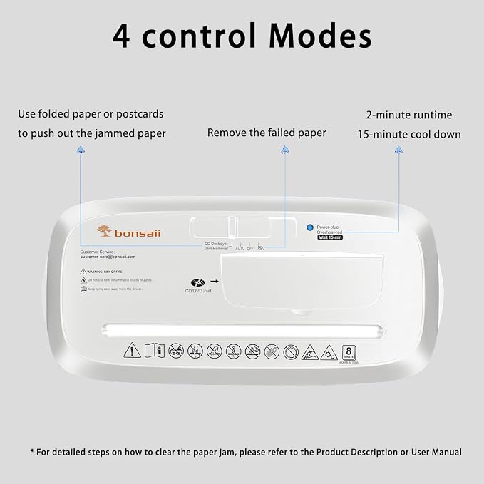 Bonsaii 8-Sheet StripCut Shredder - High Security, CD/Credit Card, Overheat Protection, 3.4 Gal Bin, Ideal for Home Office, Low Noise Operation, White