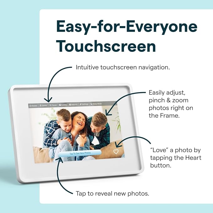Skylight Digital Picture Frame 2 – 10" Full HD Wi-Fi Touch Screen, 16GB Digital Photo Frame, Load Photos & Videos Directly from Phone, Anti-Glare – Personalized Gifting, Silver