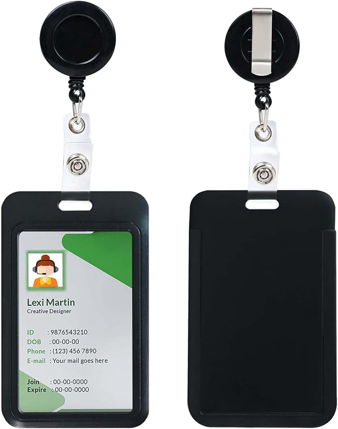 Badge Holder with Retractable Round Reel Clips for ID Card Name Key Chain Office Worker Doctor Nurse Teacher Student Women Men