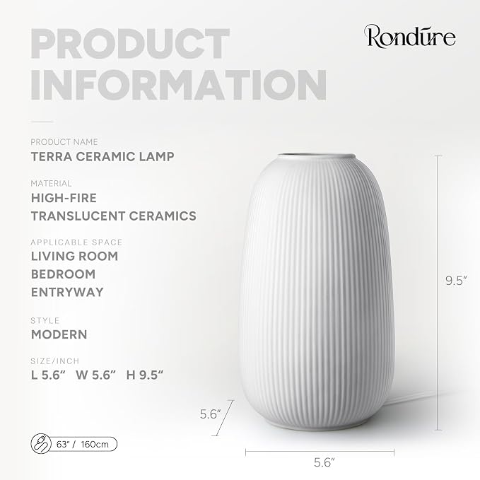 Modern Ceramic Decorative Table Lamp Living Room Bedroom Bedside | Handcrafted Unique Warm Ambient Lighting Lamp, Accent White Translucent Ceramic shade, Fully Dimmable, Corded, Bulb Included