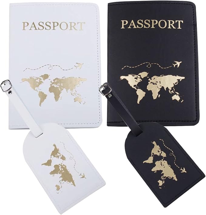 Mr and mrs Honeymoon Passport Wallets Travel Holder Set, Couple Travel Luggage Tags Passport Cover - cute map pattern for Wedding Bridal Shower Gift
