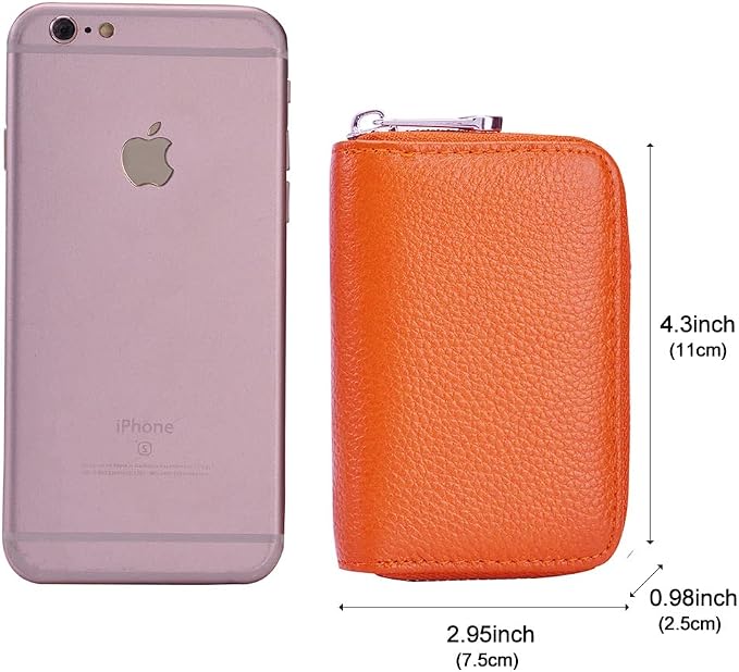 RFID Credit Card Holder Genuine Leather Credit Card Wallet with Zipper | RFID