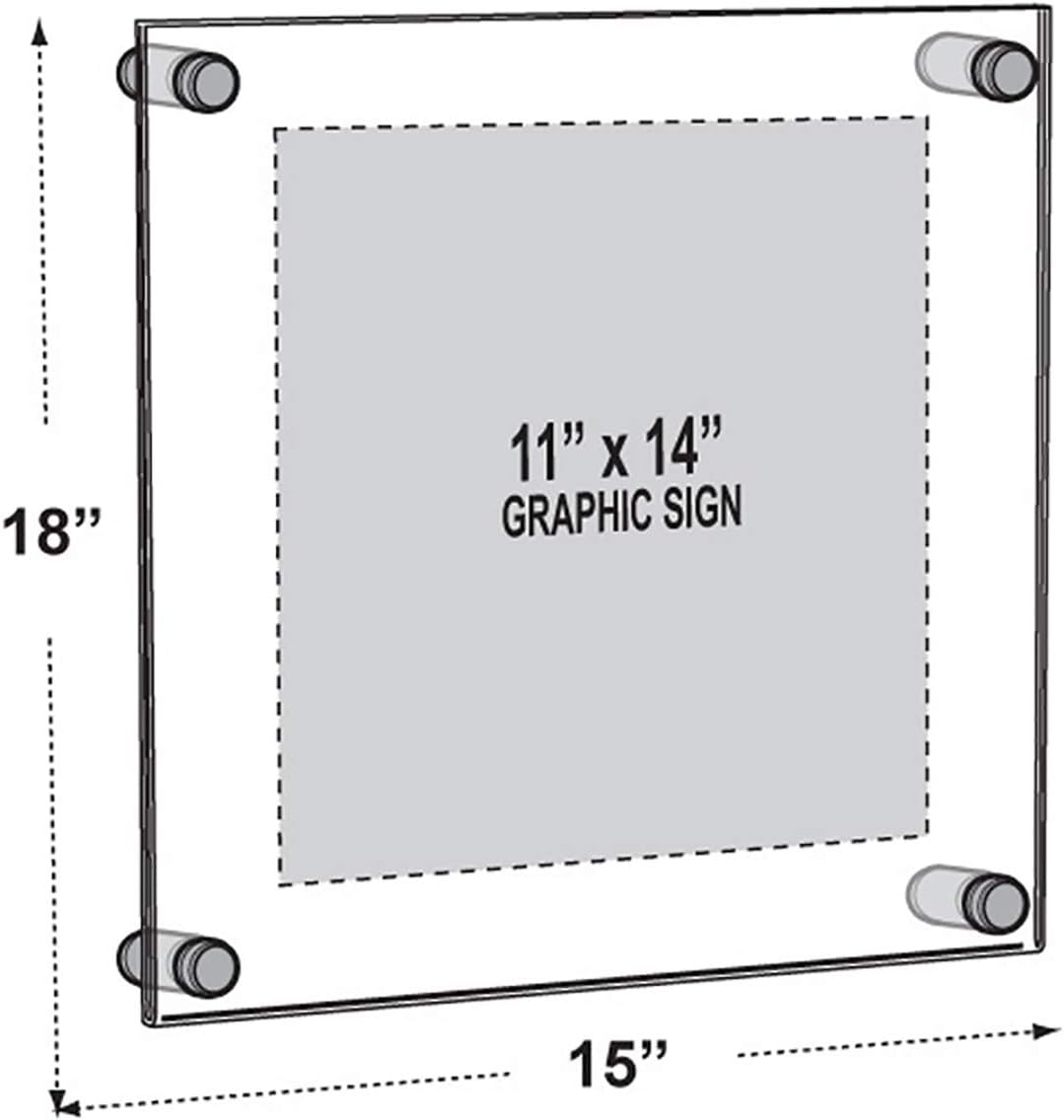 Azar Displays 105510-BLK Acrylic Floating Double Panel Wall Frame,11" x 14" Graphic Size, Overall Frame Size: 15" x 18", Black