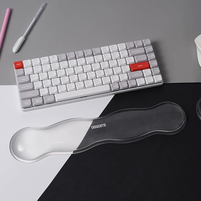 Ergonomic Clear Gel Wrist Rest for Computer Keyboard - Non-Slip Crystal Gel Pad, Soft Comfortable Support, Washable, Office Gaming Wrist Pain Relief